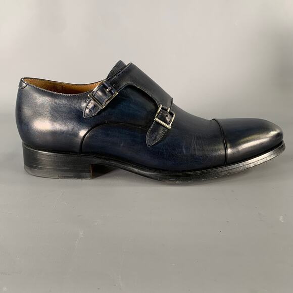 MAGNANNI Size 8 Navy Black Leather Double Monk Strap Loafers main image 11
